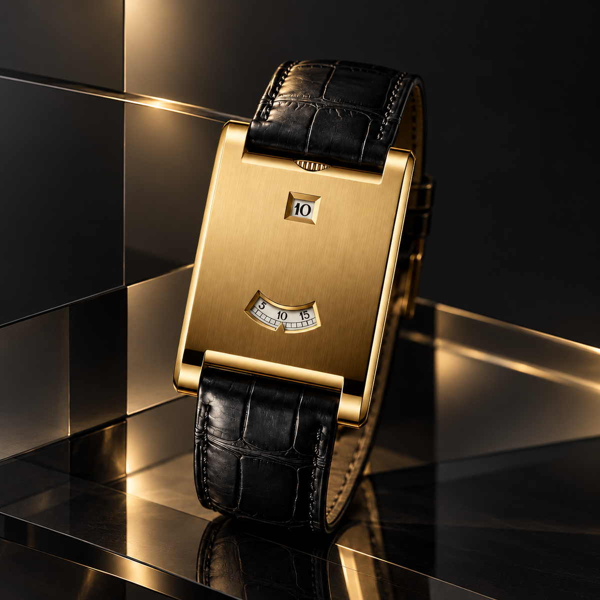 Luciano | Jumping-Hour Croc Leather Watch