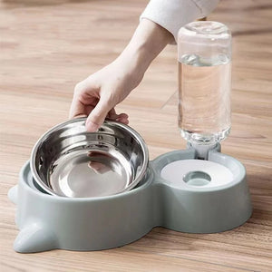 2-in-1 Pet Dog and Cat Bowl Feeder and Automatic Water Dispenser