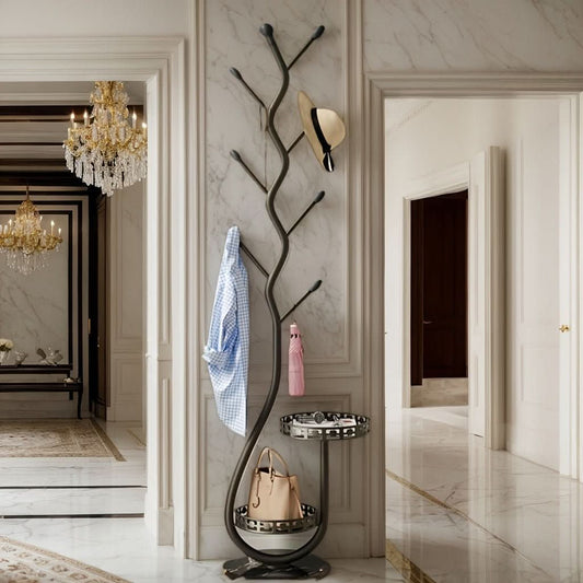 Nordic Elegance | Coat Rack Stand with Black Iron Tree Design | Space-Saving Organizer for Modern Interiors 0