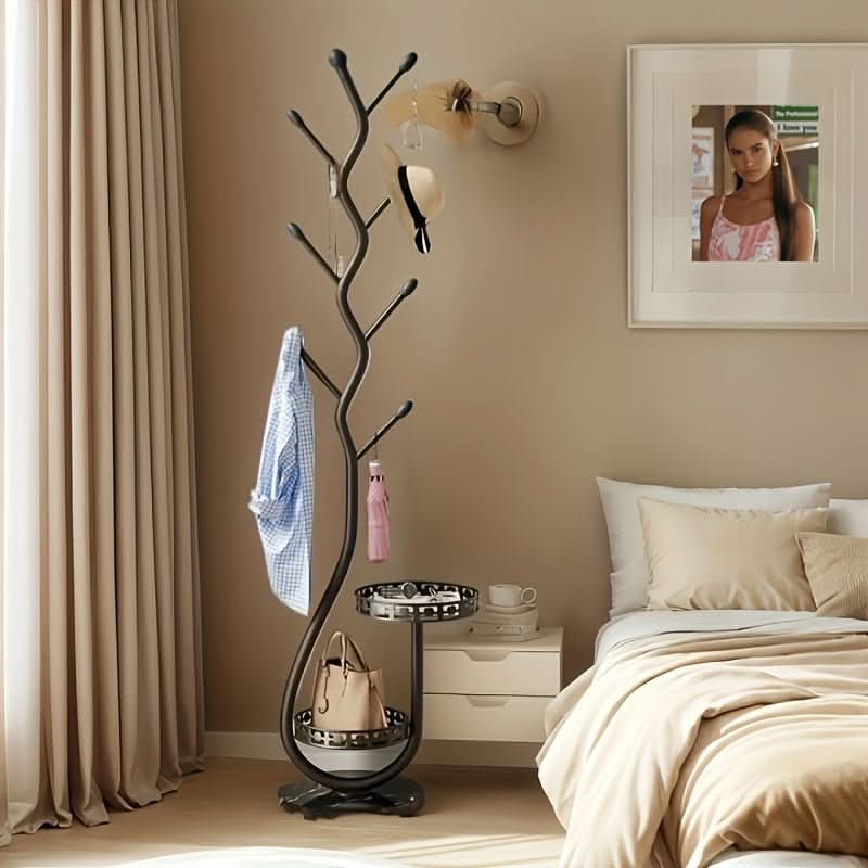 Nordic Elegance | Coat Rack Stand with Black Iron Tree Design | Space-Saving Organizer for Modern Interiors 2