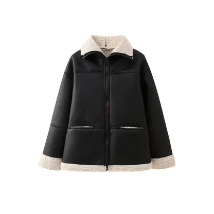 Freya | Oversized Shearling Collar Aviator Jacket