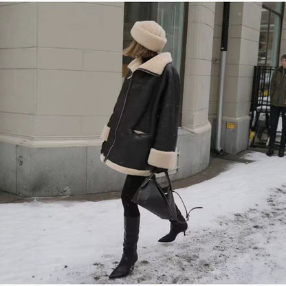 Freya | Oversized Shearling Collar Aviator Jacket