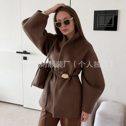Ines | Minimalist Belted Wool Blend Short Coat