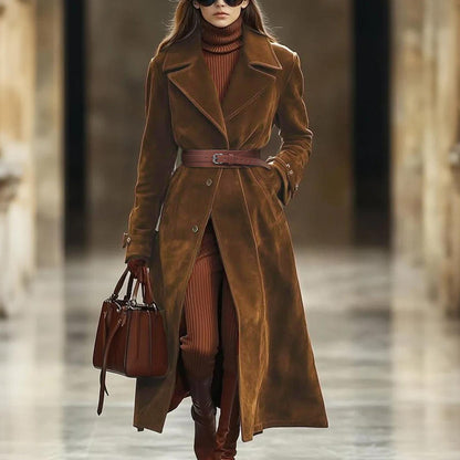 Delphine | Faux Suede Belted Trench Coat