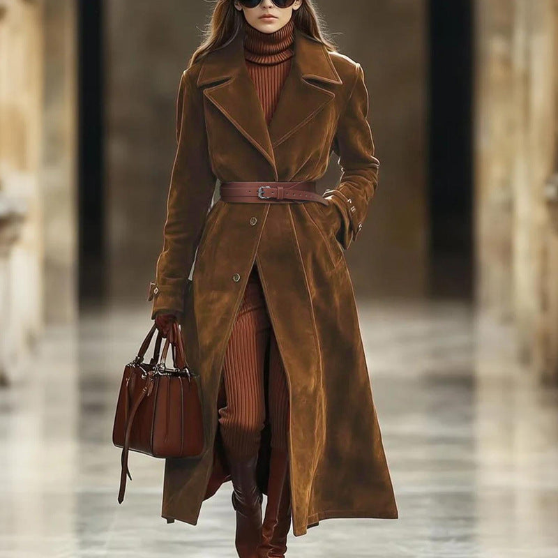 Delphine | Faux Suede Belted Trench Coat