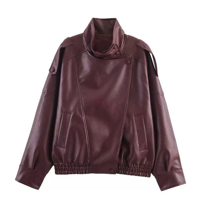 Sienna | Oversized Faux Leather Moto Bomber Jacket