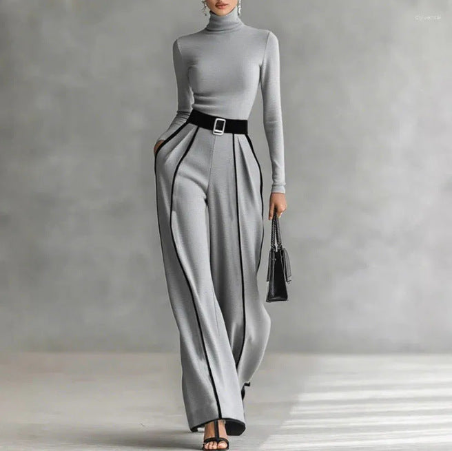 Wrenna | Turtleneck & Belted Wide-Leg Trouser Set