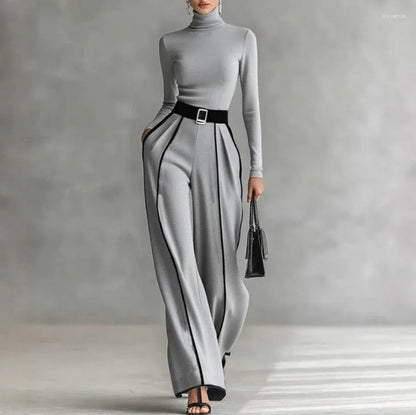 Wrenna | Turtleneck & Belted Wide-Leg Trouser Set