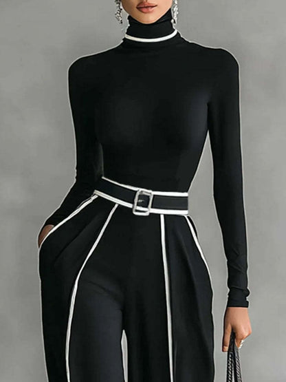 Wrenna | Turtleneck & Belted Wide-Leg Trouser Set