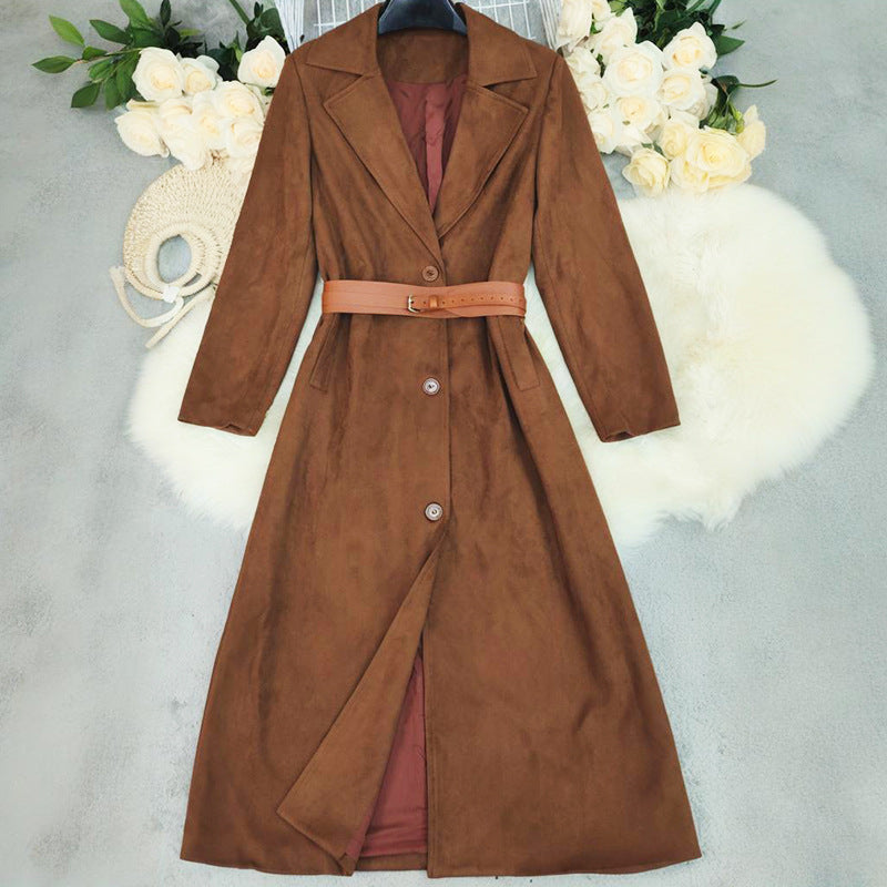 Delphine | Faux Suede Belted Trench Coat