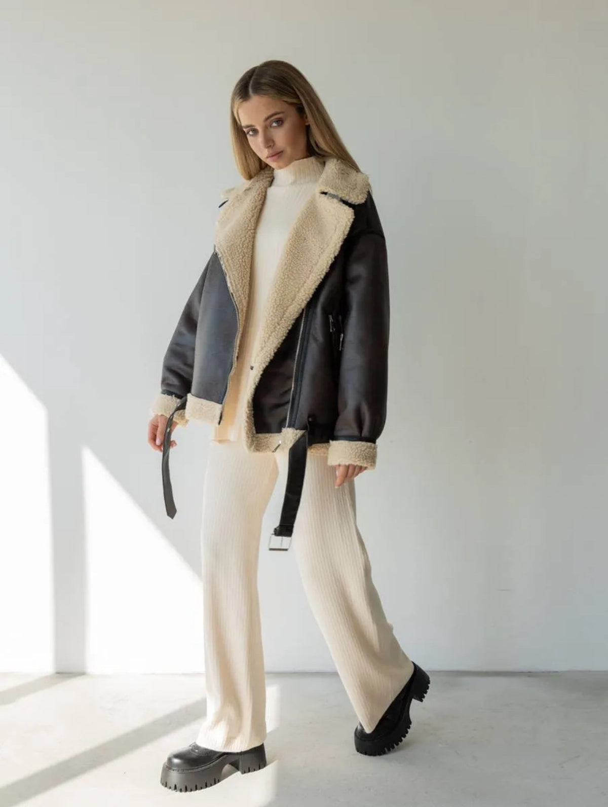 Sloane | Oversized Fleece-Lined Moto Jacket