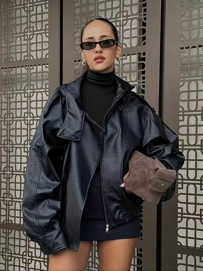 Sienna | Oversized Faux Leather Moto Bomber Jacket