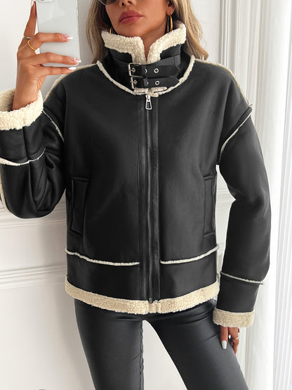 Raven | Faux Shearling Zip Moto Jacket