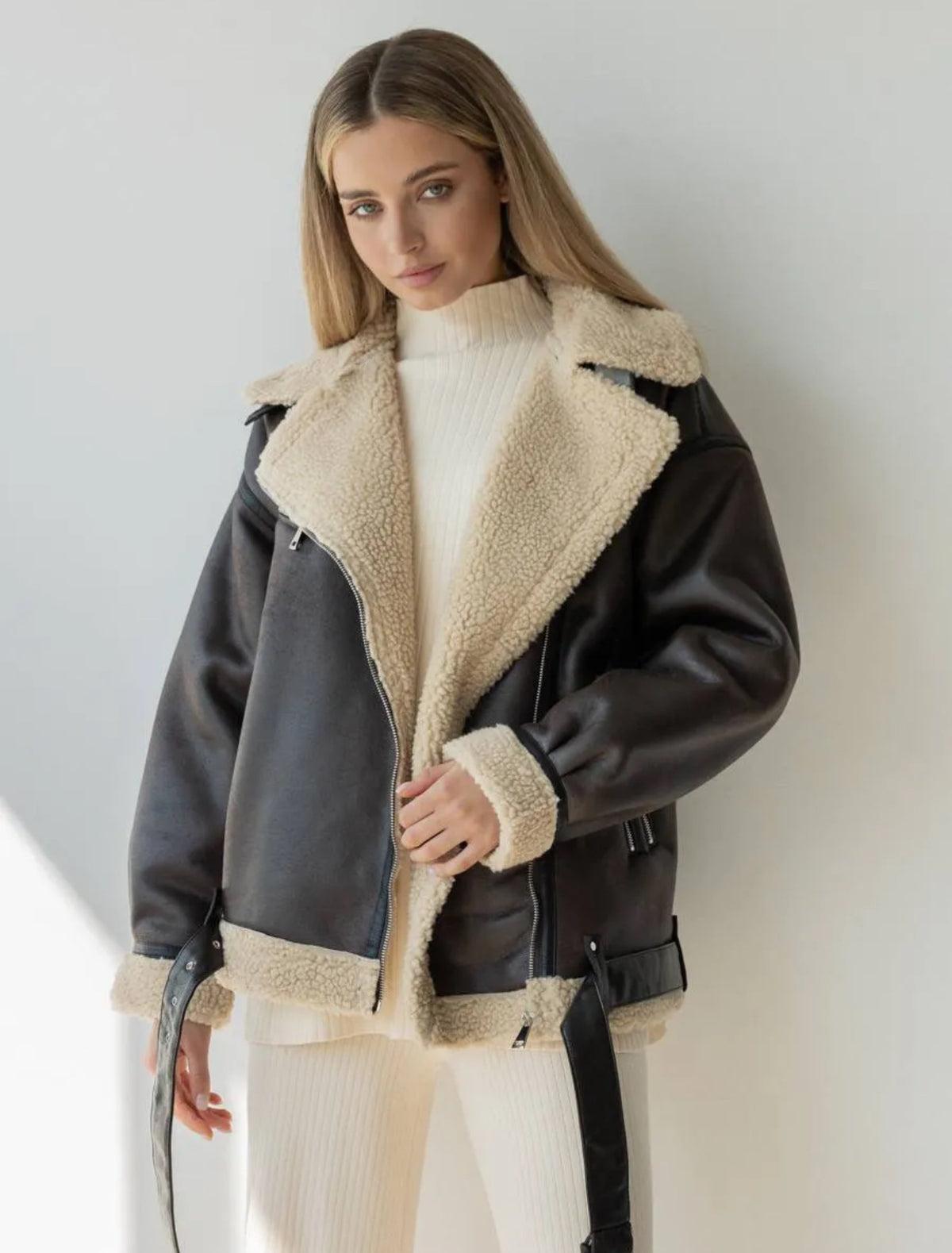 Sloane | Oversized Fleece-Lined Moto Jacket