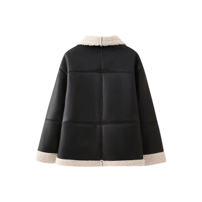 Freya | Oversized Shearling Collar Aviator Jacket