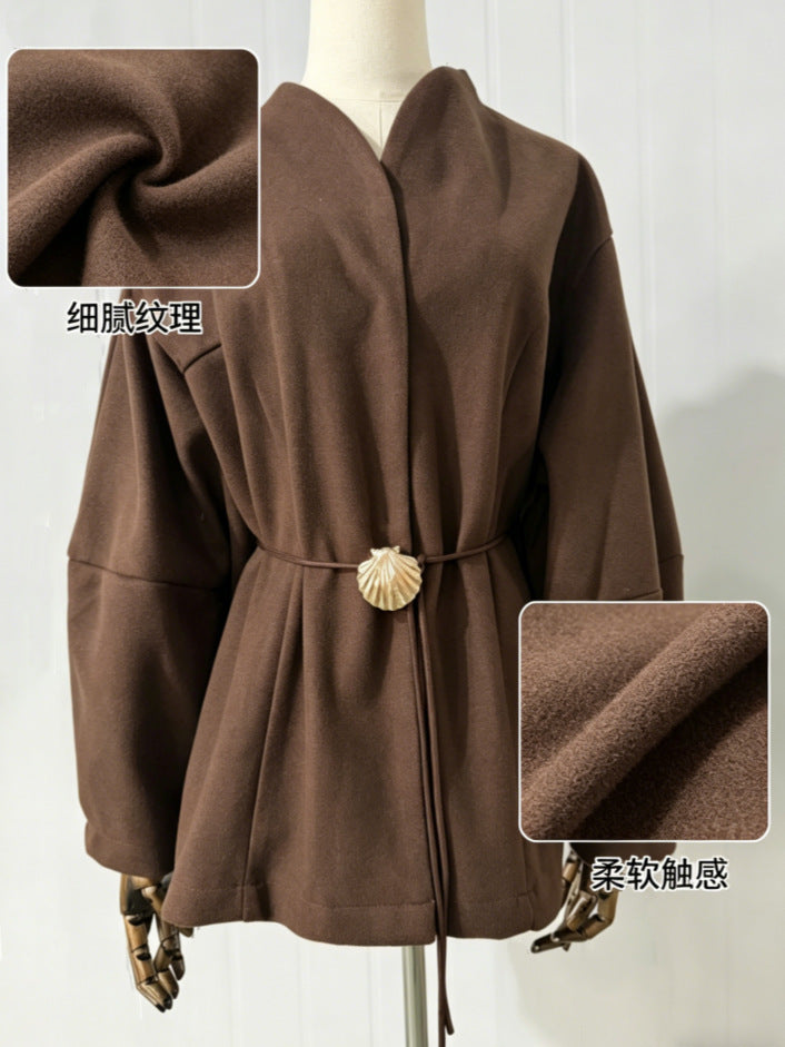 Ines | Minimalist Belted Wool Blend Short Coat