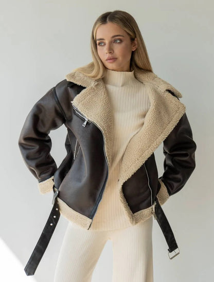 Sloane | Oversized Fleece-Lined Moto Jacket