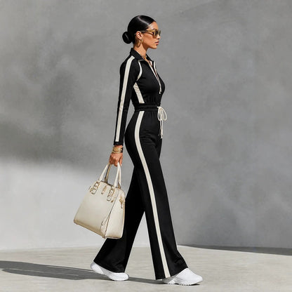Thessaly | Striped Half-Zip Wide-Leg Jumpsuit