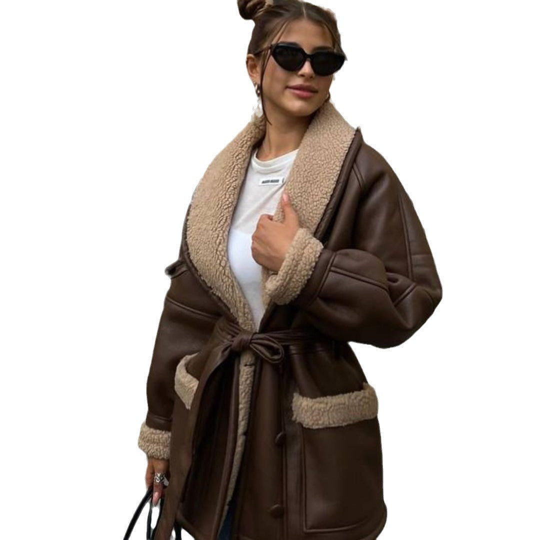 Maren | Belted Faux Shearling Aviator Coat