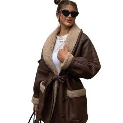 Maren | Belted Faux Shearling Aviator Coat