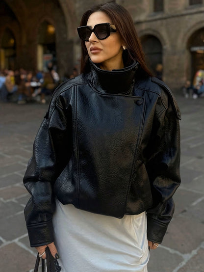 Sienna | Oversized Faux Leather Moto Bomber Jacket