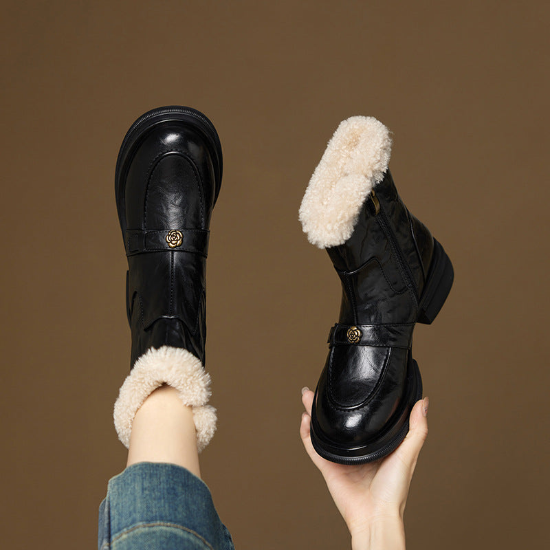 Brynn | Faux Shearling Trim Chunky Ankle Boots