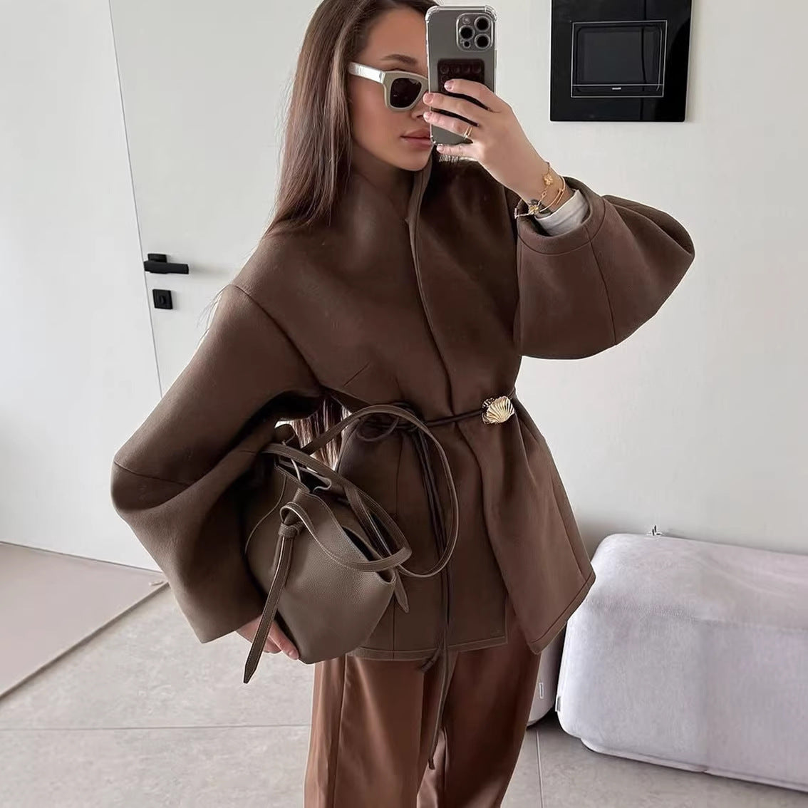 Ines | Minimalist Belted Wool Blend Short Coat