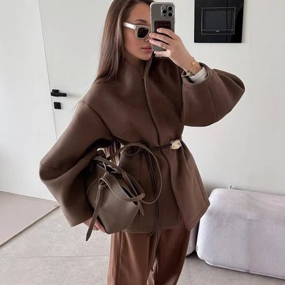 Ines | Minimalist Belted Wool Blend Short Coat