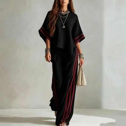 Bohemian Cream Relaxed Top & Wide-Leg Pants Two-Piece Set