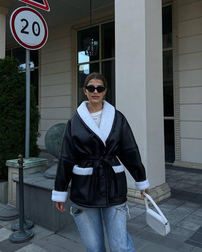 Maren | Belted Faux Shearling Aviator Coat