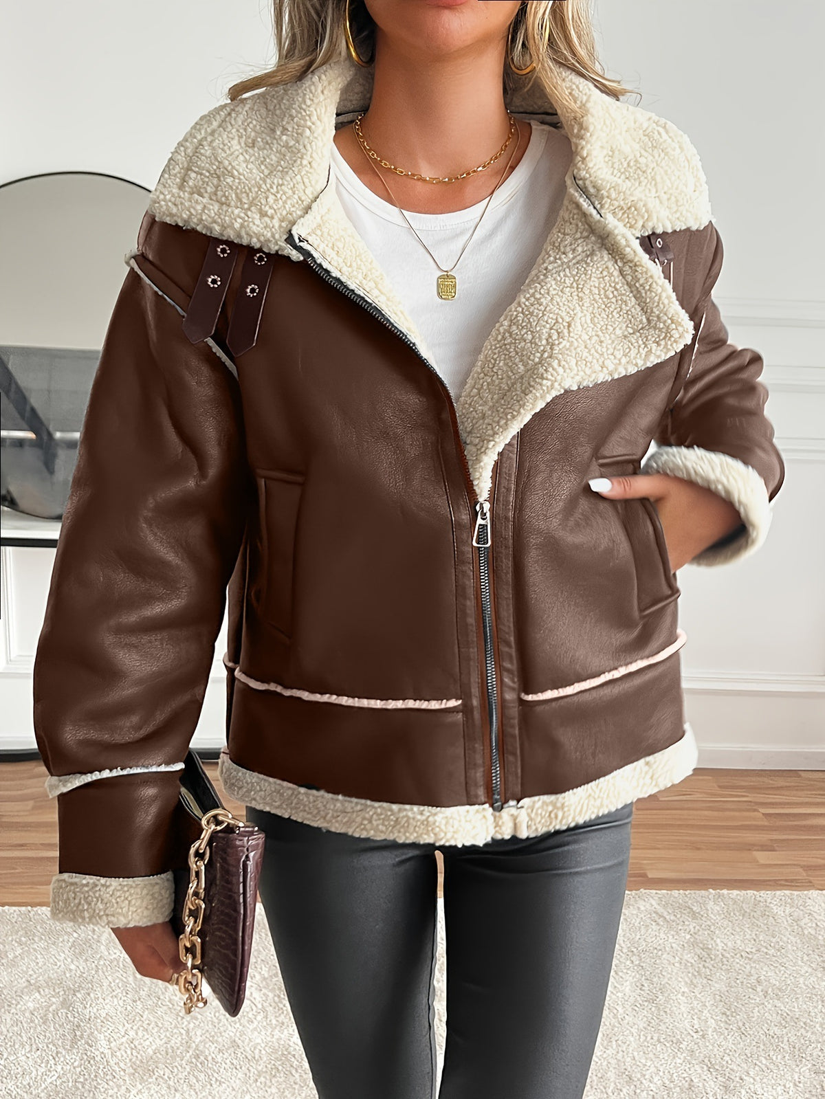Raven | Faux Shearling Zip Moto Jacket