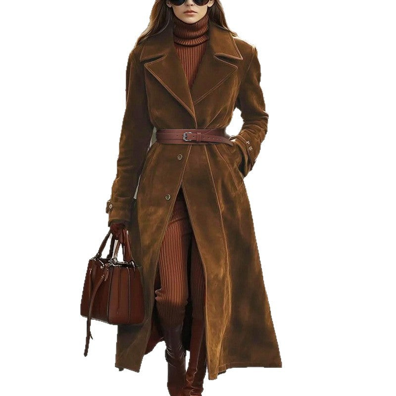 Delphine | Faux Suede Belted Trench Coat
