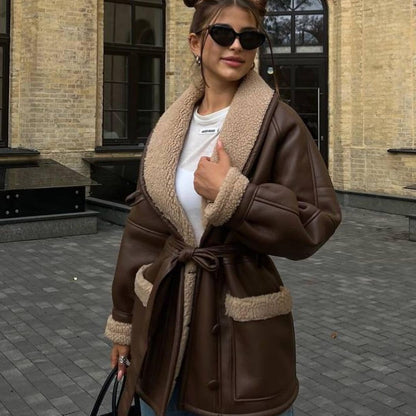 Maren | Belted Faux Shearling Aviator Coat
