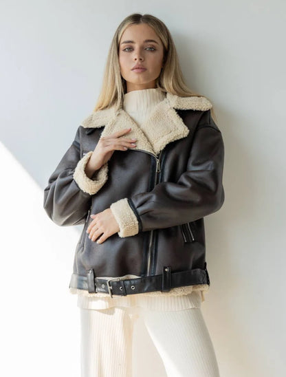 Sloane | Oversized Fleece-Lined Moto Jacket