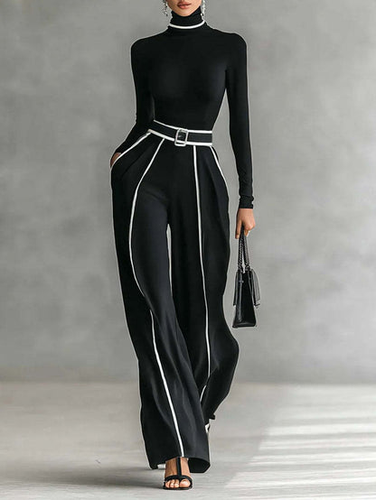 Wrenna | Turtleneck & Belted Wide-Leg Trouser Set