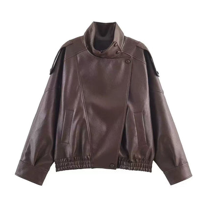 Sienna | Oversized Faux Leather Moto Bomber Jacket