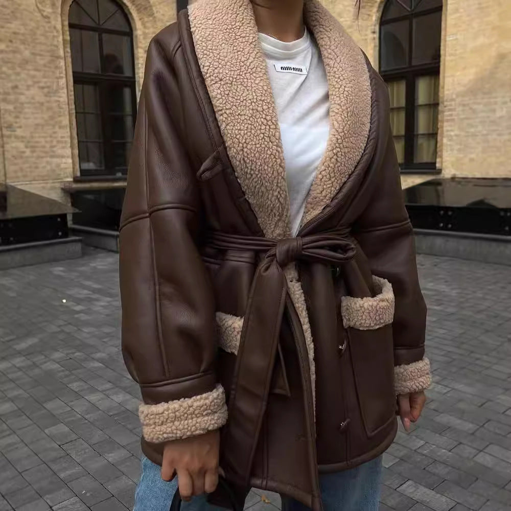 Maren | Belted Faux Shearling Aviator Coat