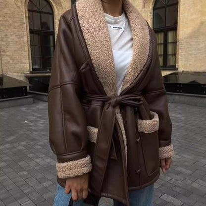 Maren | Belted Faux Shearling Aviator Coat