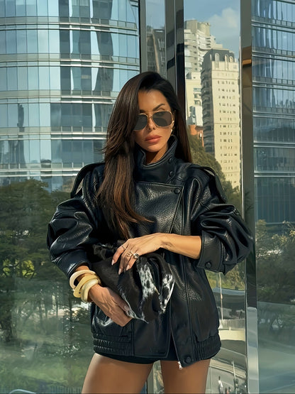 Sienna | Oversized Faux Leather Moto Bomber Jacket