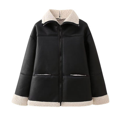 Freya | Oversized Shearling Collar Aviator Jacket