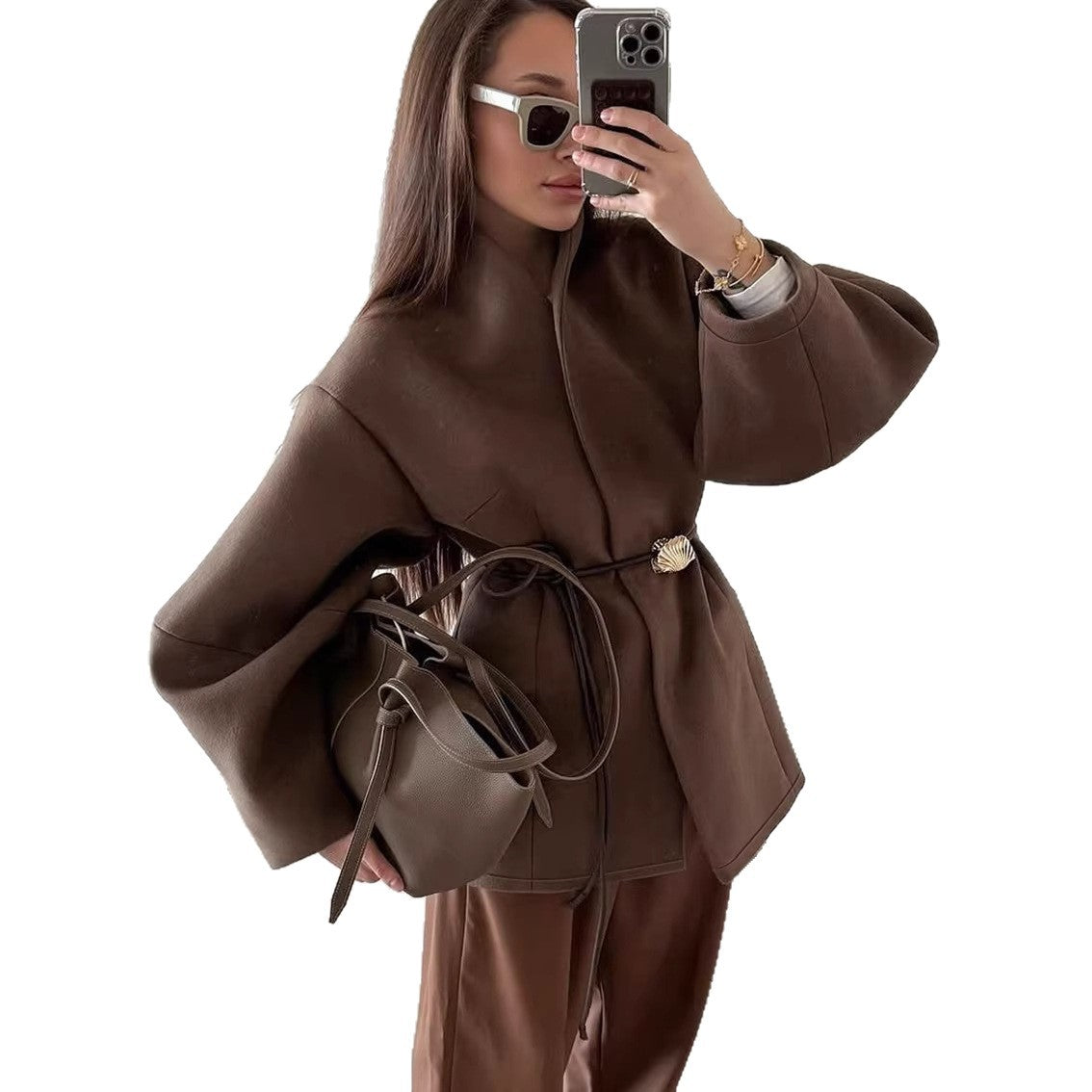 Ines | Minimalist Belted Wool Blend Short Coat