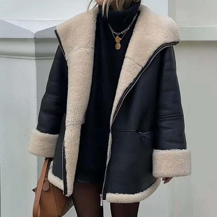 Freya | Oversized Shearling Collar Aviator Jacket