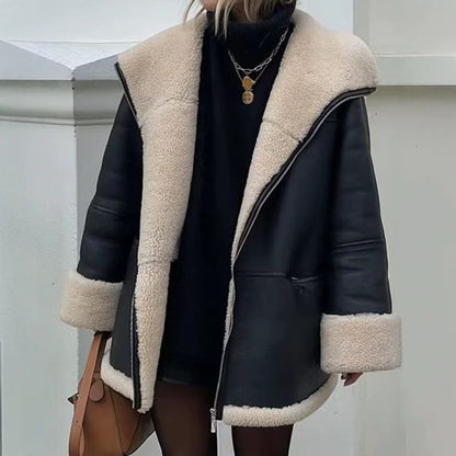 Freya | Oversized Shearling Collar Aviator Jacket