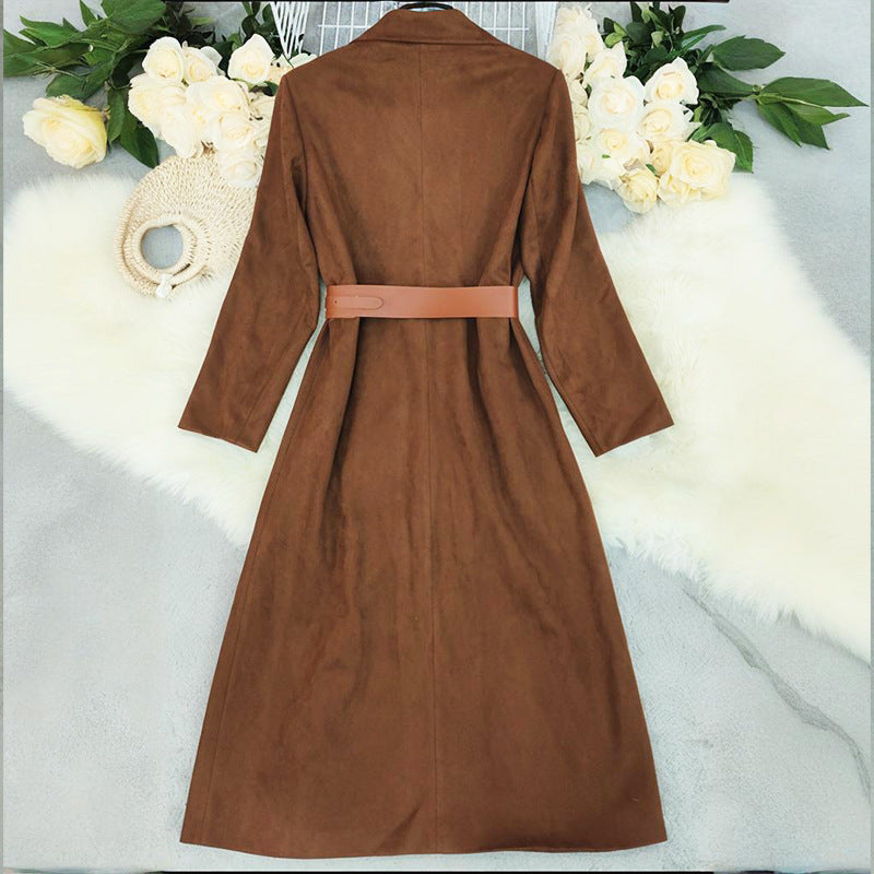 Delphine | Faux Suede Belted Trench Coat