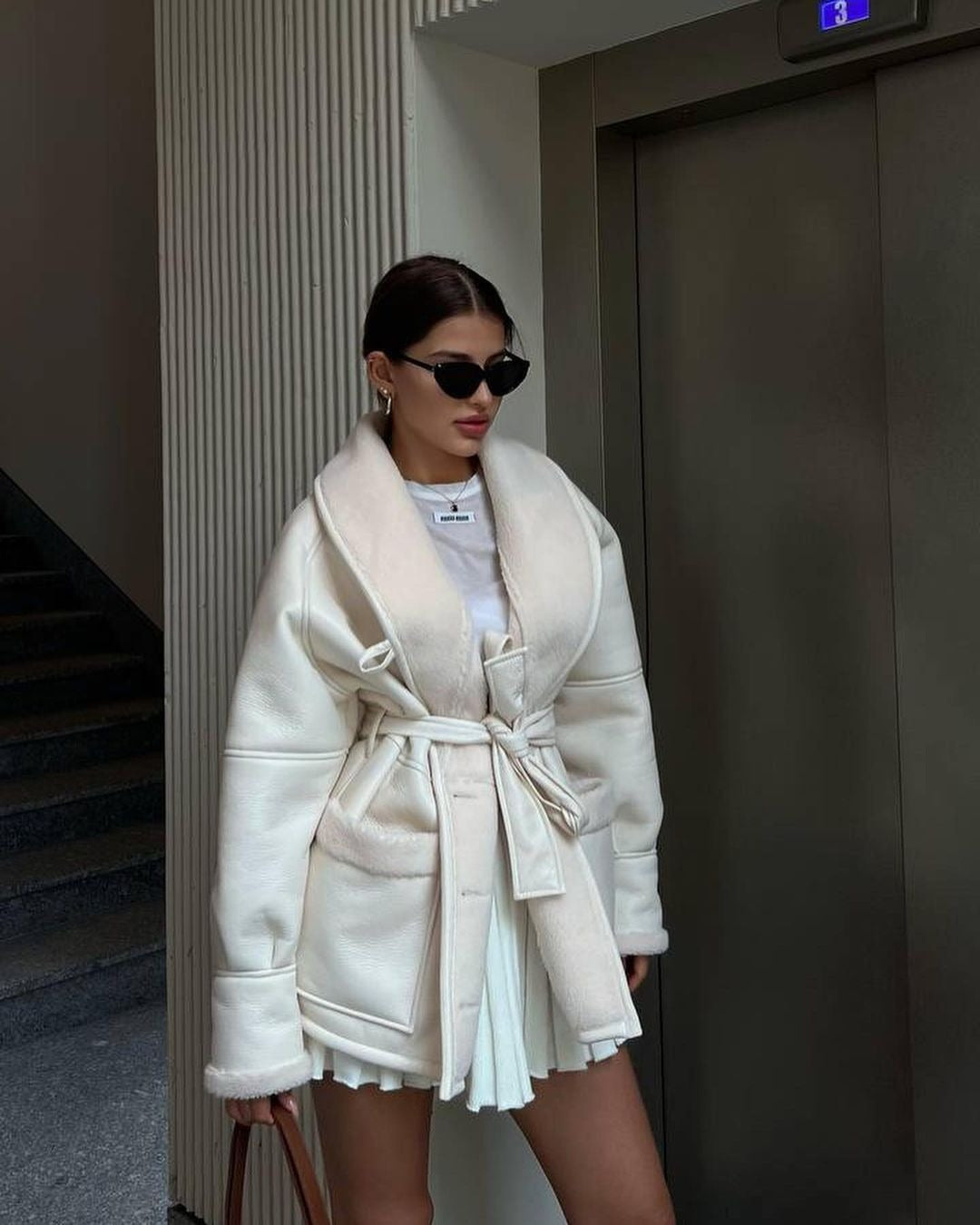 Maren | Belted Faux Shearling Aviator Coat