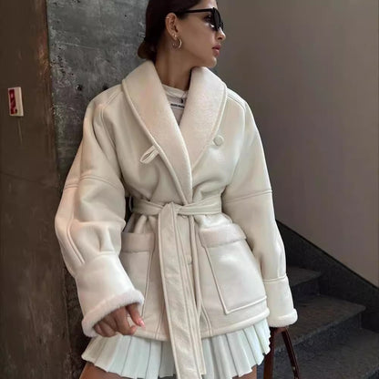 Maren | Belted Faux Shearling Aviator Coat
