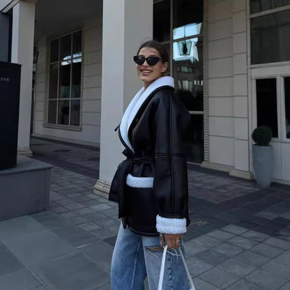 Maren | Belted Faux Shearling Aviator Coat