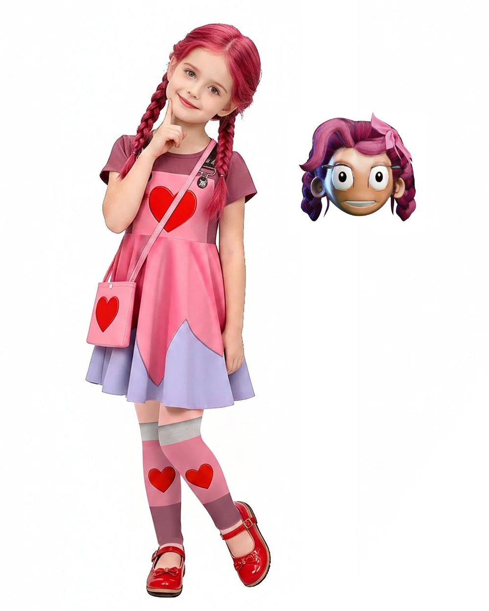 Kids Pink Lily Love Braids Costume Poppy Playtime Cosplay Dress with Matching Leggings and Bag Set for Girls