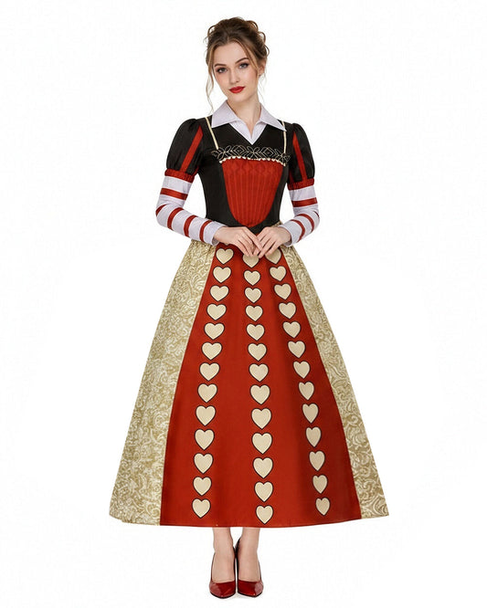 Women Red Heart Queen Dress Gothic Villain Queen Stand Collar Ball Gown for Comic Conventions