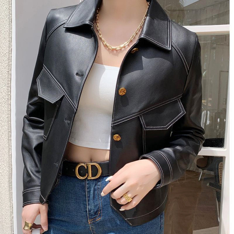Nadia | Women's Leather Jacket with Pockets